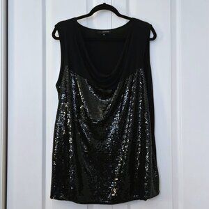 Jeanne Beker Sequined Party Top | Black Sparkle Top| Holiday Statement